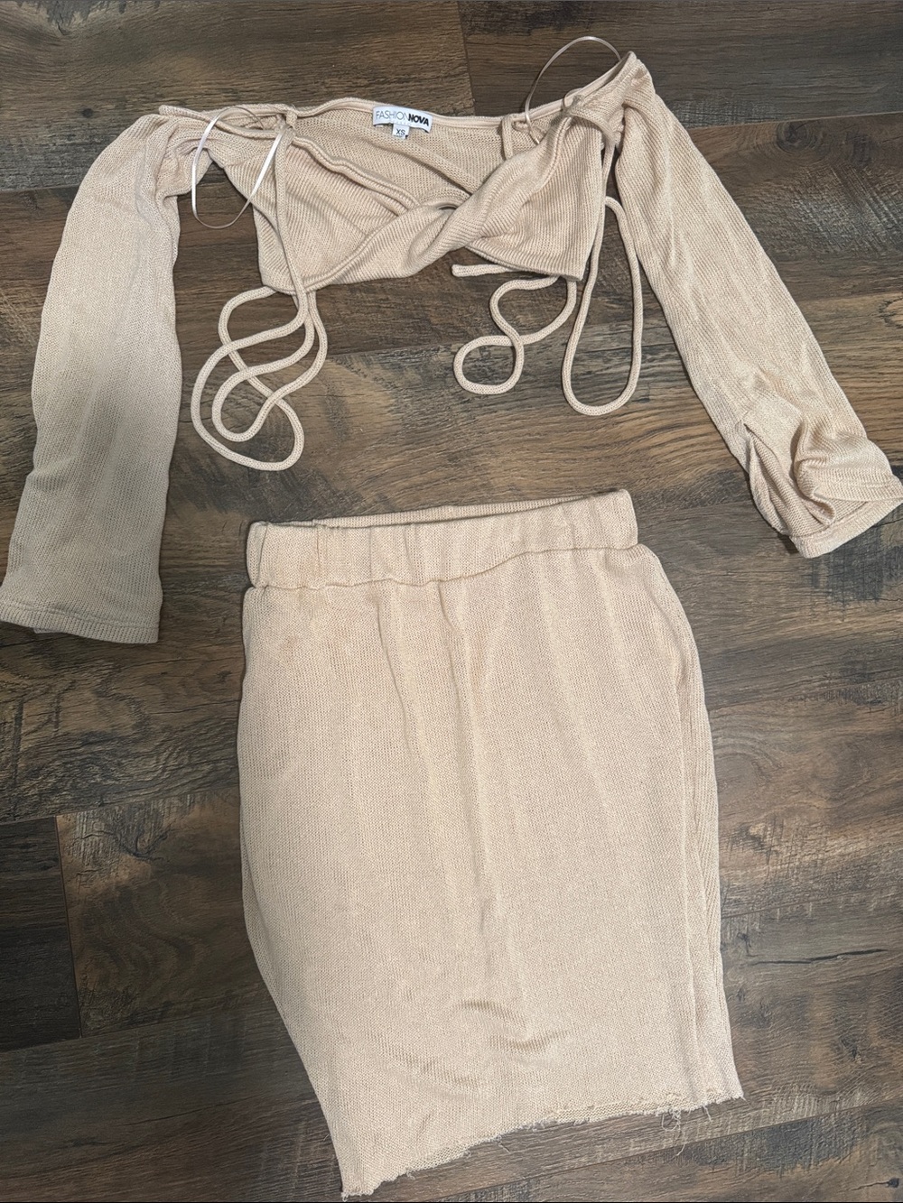 Fashion Nova Beige Ribbed Knit Pencil Skirt - Light Tan